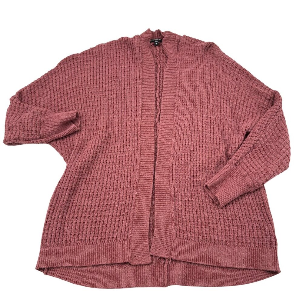 Express Women's Ribbed Pink Open‎ Front Cardigan Sweater LG Long Sleeve Mauve